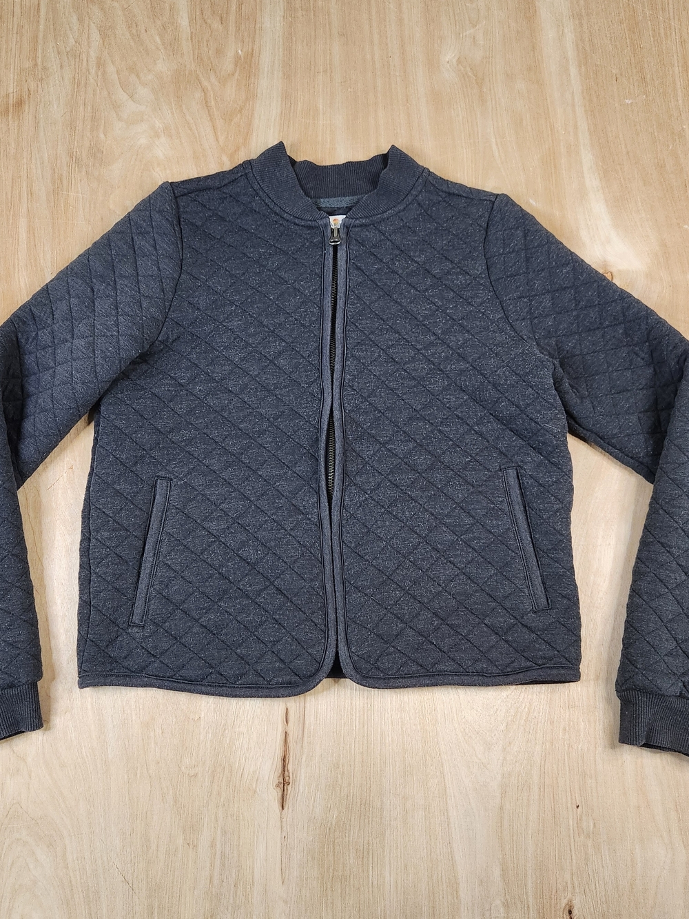 Marine Layer Quilted Lightweight Full Zip Jacket in Charcoal Womens XS
